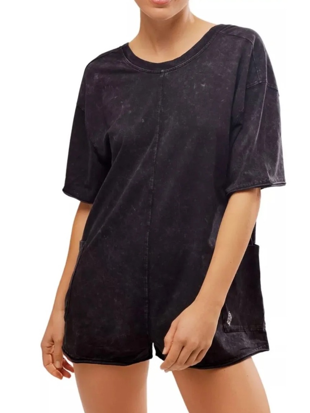 Free People Washed Black Short Sleeve Romper